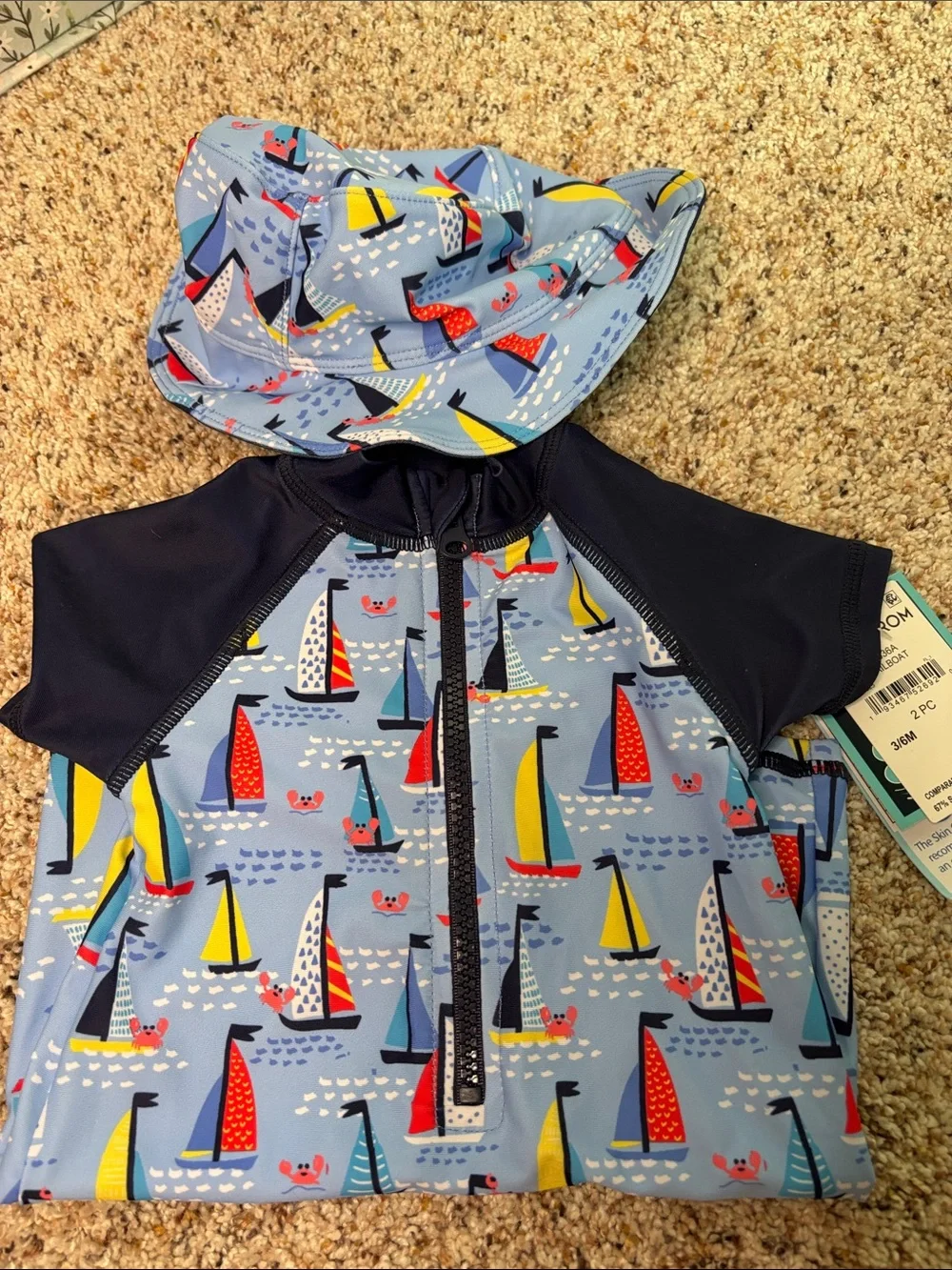Kids Sailboat UV Swim Set - Light Blue with Navy Accents
